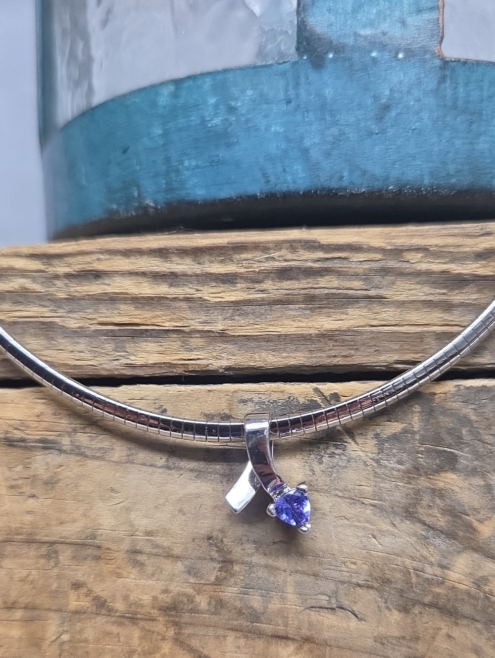 Diamonds International Genuine Tanzanite Silver Omega Choker Necklace